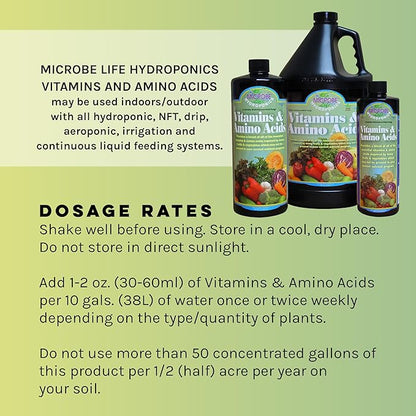 Microbe Life Hydroponics Premium Vitamins & Amino Acids Essential for Maximum Plant Growth and Root Uptake, Use with Any Feeding Systems Including Hydroponics or Soil, 1 Gallon