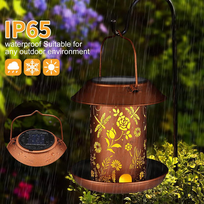 Solar Bird Feeder for Outdoors Dragonfly Solar Lanterns Metal Waterproof Outside Wild Bird Feeders Birthday Gifts for Women Mom Grandma Outdoor Hanging Garden Decor Lights for Yard, Patio,