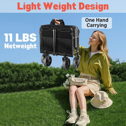 Wagons Carts Foldable,360 lbs Collapsible Wagon with Wheels Foldable Wagon Cart with Flexible Handle,Lightweight Portable Folding Cart for Camping Beach Picinic Grocery Outdoor Sports Shopping(Black)