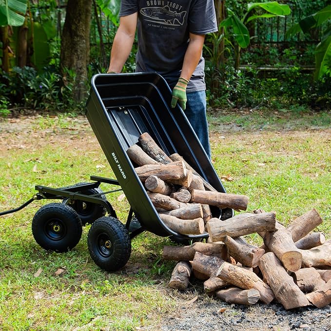 BILT HARD 600 lbs Poly Garden Dump Cart with 180° Rotating Handle, 4 Cu.Ft. Capacity Heavy Duty Garden Carts with No Flat Tires for Yard, Outdoor