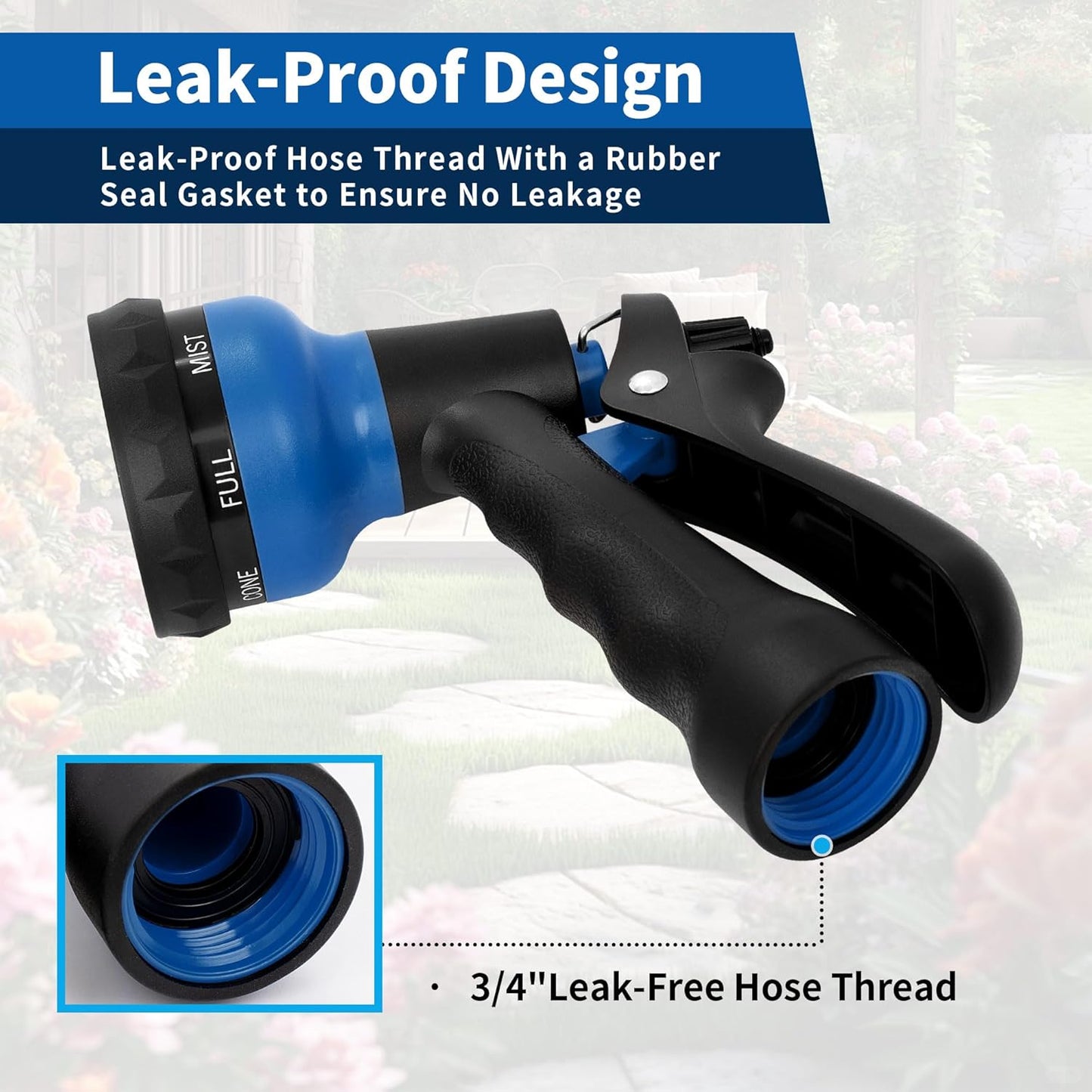 NEXCOVER Garden Hose Nozzle Sprayer - 7 Adjustable Watering Patterns Nozzle for Water Hose, Non-Slip Garden Spray Nozzle for Car Washing, Watering Plants, Pets Showering, Lawns Cleaning, Blue