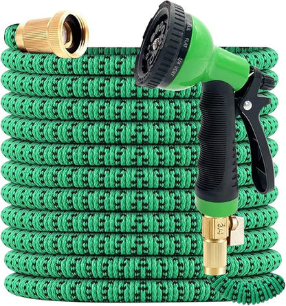 J&B XpandaHose 50ft Expandable Garden Hose with Holder - Heavy Duty Superior Strength 3750D - 4 -Layer Latex Core - Extra Strong Brass Connectors and 10 Spray Nozzle w/Storage Bag (Green 50)