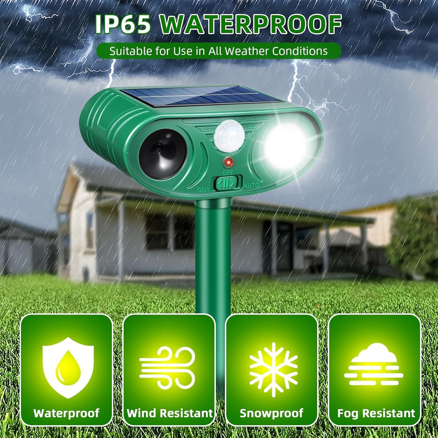 Solar Ultrasonic Animal Repeller Outdoor with Motion Sensor Deer Repellent Devices for Squirrel Repellent Cat Repellent Outdoor Fox Deterrent for Yard