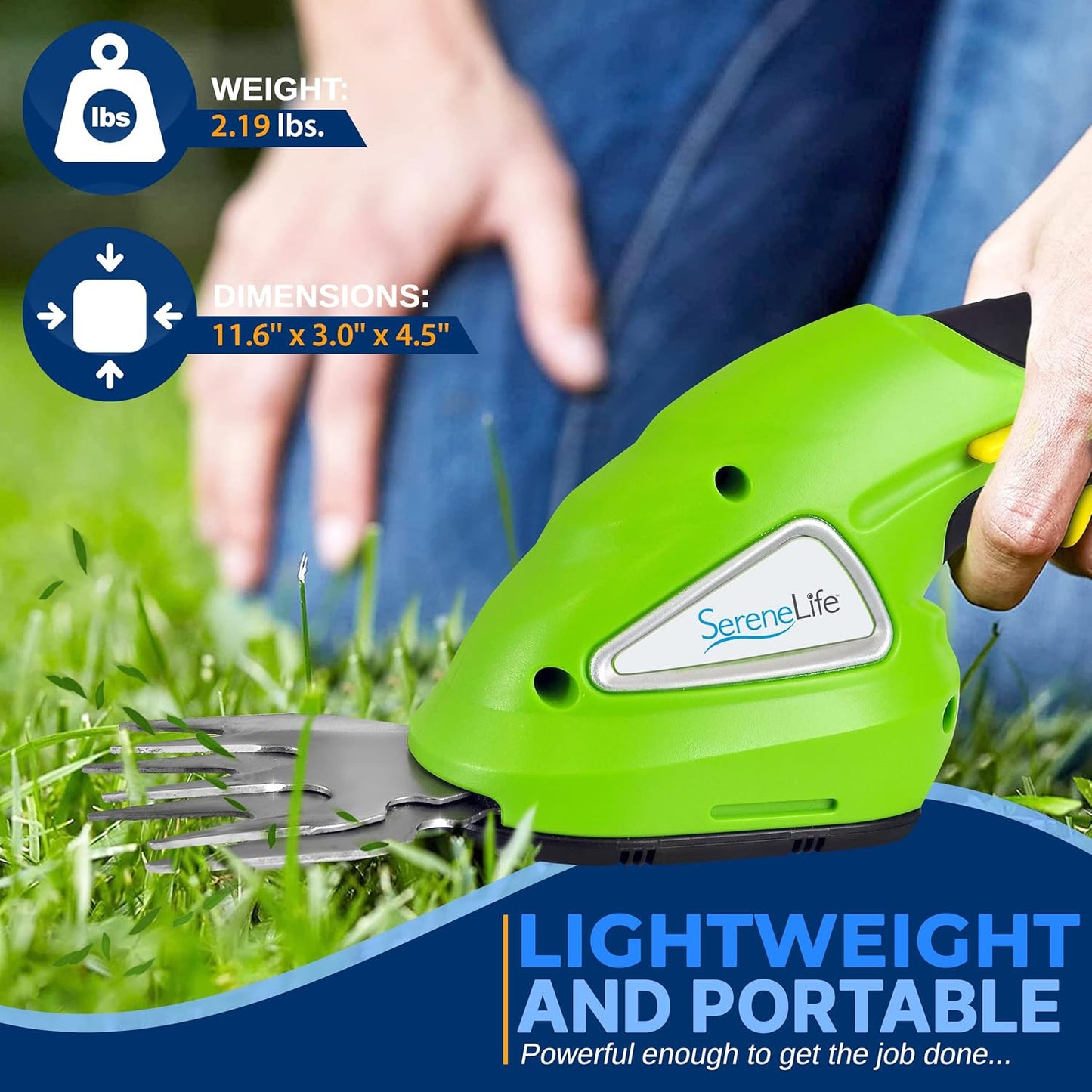 Pyle Cordless Handheld Grass Cutter Shears | Portable Lightweight Electric Hedge Shrubbery Trimmer | Hand Held Garden Clippers Powered With Rechargeable 3.6V Battery | Changeable Blade Trimmers