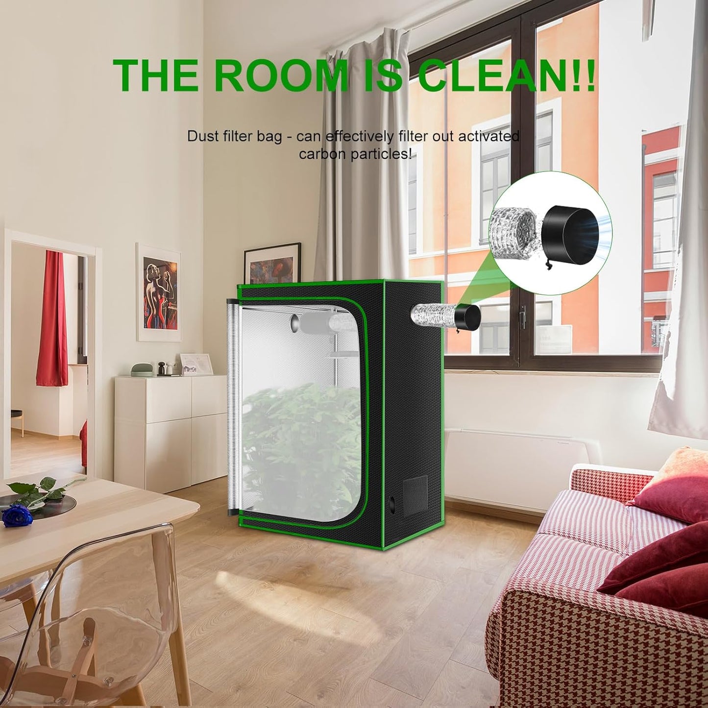 MELONFARM Air Filtration Kit 4", Built-in 14cm Fan Low Nois Carbon Filter with 12-Speed Controller, 8' Ducting & 6" Vent Cover, Cooling & Ventilation System for Grow Tents, Indoor Gardening 4"x12.2"