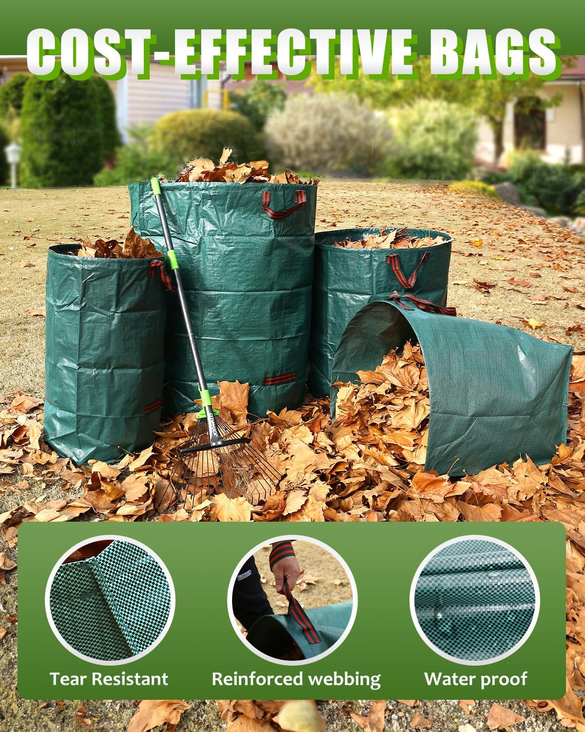 Joyhalo Reusable Yard Waste Bags, 2 Pack 50 Gallon Dustpan-Type Garden Bag for Collecting Leaves Garss Clippings, Heavy Duty lawn and leaf bags, Garden Waste Container for Clean Up Outdoor Debris