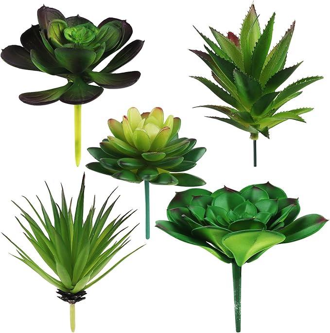 5 Pcs Faux Succulents Set, Realistic Fake Succulents, Artificial Hanging Ornaments Fleshed Plant Textured for Home Garden Wedding Party Decoration (Green)