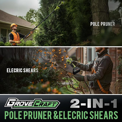 20V 2-in-1 Brushless Pole Pruning Shear with 2 Battery, Battery Powered Cordless Electric Pruning with Lubricant, 1-Inch Cutting Diameter Tree Pruner(Fast Charger Included)