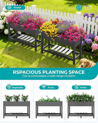 SERWALL Raised Garden Bed Set of 2, HDPE Raised Bed for Gardening All Weather Use- Grey