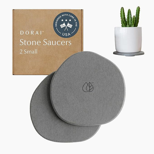 Dorai Stone Plant Pot Saucer – 2 Small Diatomite Water-Catching Trays for Indoor Plants