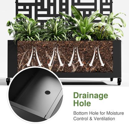 Casaphoria Metal Raised Garden Bed with Trellis and Wheels, 72"x35"x16" Arched Planter Box for Climbing Plants, Vegetables & Vines, Features Drainage Holes and Privacy Screen (Black-Helen)