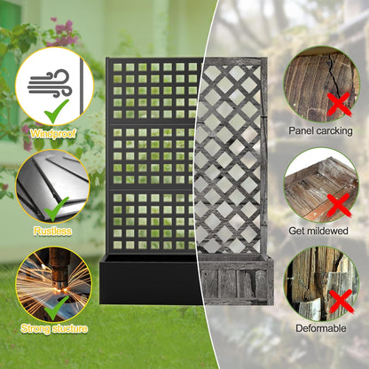 FENCY Metal Raised Garden Bed with Trellis, Metal Planter Box with Trellis, Garden Box for Climbing Plants Vegetable, 35''Lx16''Wx71''H Garden Bed with Drainage Holes(Black)