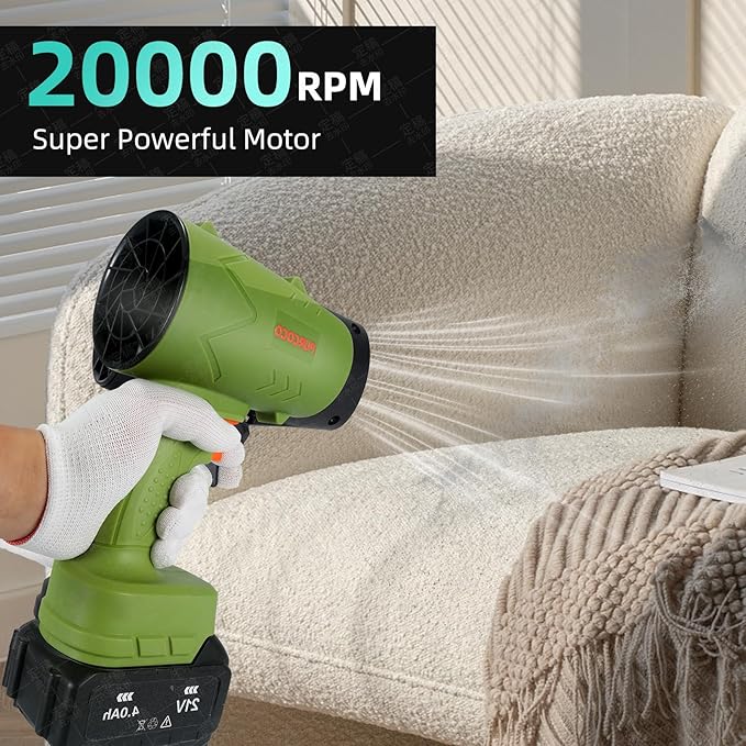 Cordless Leaf Blower Dust Cleaner Handheld Electric Air Duster Jet Dry Mini Blower Turbo Fan for Cars Computer Lawn Care, Patio Cleaning by 2PCS Batteries (Green)