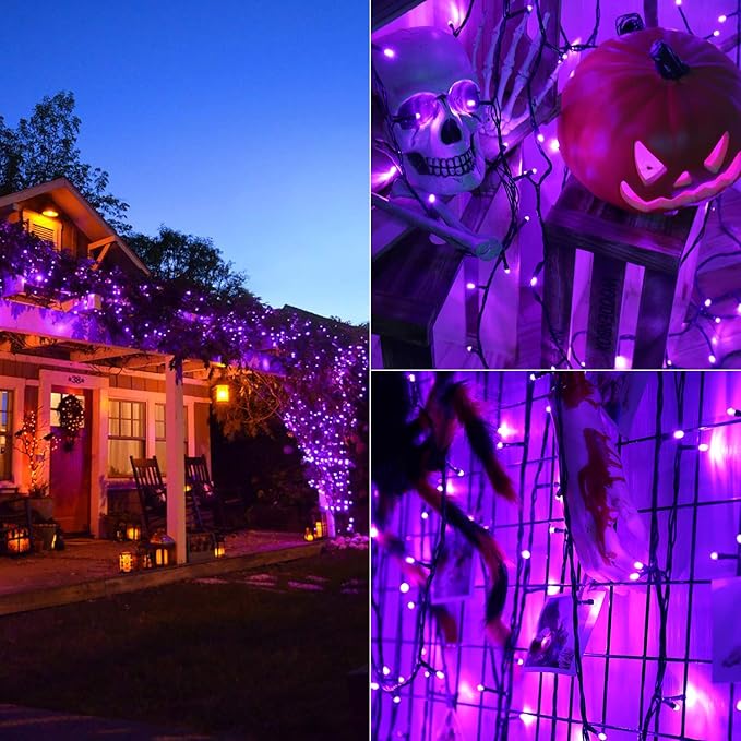 Brizled Purple Lights, 78.74ft 240 LED Halloween Lights Connectable with Timer, 8 Modes Plugin Purple Light String Waterproof Outdoor Mini Light for Outside Indoor Spooky Tree Decor