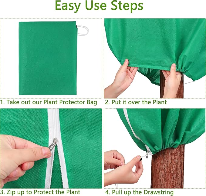 10 Pieces Plant Covers Freeze Protection Winter Plant Frost Cover with Drawstring and Zipper Large Plant Protector Bag for Frost Blankets Jacket for Outdoor Plant, Green, 31.5 x 47.2 Inch