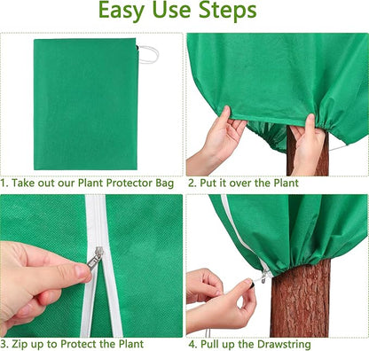10 Pieces Plant Covers Freeze Protection Winter Plant Frost Cover with Drawstring and Zipper Large Plant Protector Bag for Frost Blankets Jacket for Outdoor Plant, Green, 23.6 x 31.5 Inch