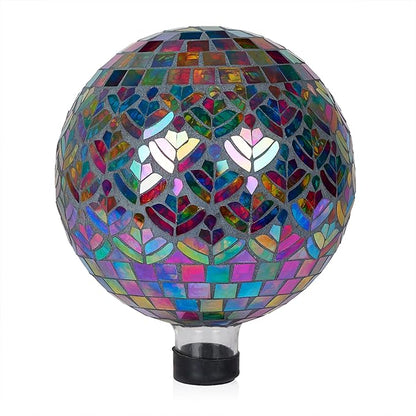 Alpine Corporation - Outdoor Glass Mosaic Peacock Gazing Globe - Iridescent Garden Decor, 10" Diameter, Multicolor