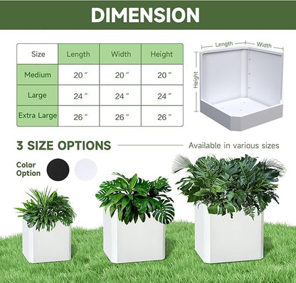 Steel Planter Box-20"x20"x20"-Large Square Planter Box-Outdoor Indoor-Cube Steel Planter Heavy Duty White Metal Planter Flower Pot Commercial Residential for Home Garden Porch Hotel Patio