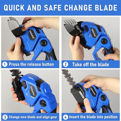 AZZUNO Cordless Hedge Trimmer, 2-in-1 Electric Grass Shears Shrubbery Trimmer with 2Ah Battery，Handheld Grass Cutter Shrub Trimmer for Gardens, Yards, Lawns, Including Charger(2 Batteries)