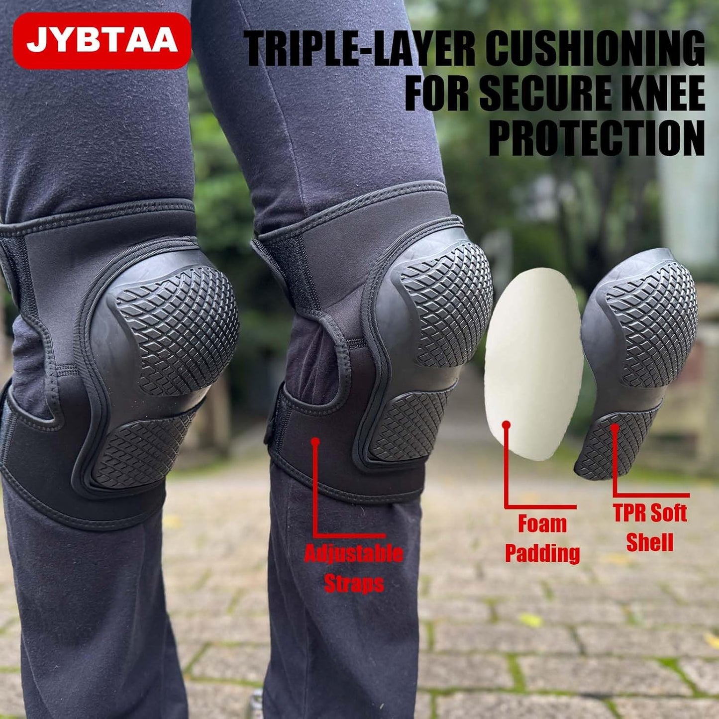 Heavy Duty Knee Pads for Men Women Construction, Garden Knee Pad for Tactical Work, Safety Kneeling Pad with Adjustable Anti-slip Straps for Flooring Cleaning, Waterproof & Durable Knee Cuhsion, Black L (1 Pair)