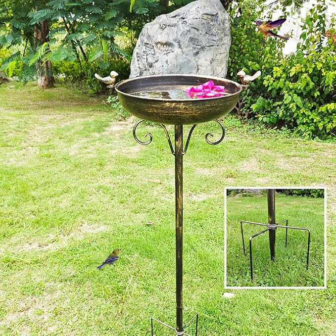 Bird Baths for Outdoor, 40 Inch High Vintage Metal Bird Bath with Cast Iron Bird Statues FreestandingBird Baths Birdfeeder Bowl for Outdoors Tray Patio Yard Lawn Decor