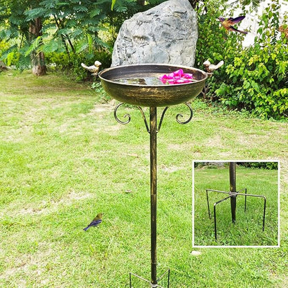 Bird Baths for Outdoor, 40 Inch High Vintage Metal Bird Bath with Cast Iron Bird Statues FreestandingBird Baths Birdfeeder Bowl for Outdoors Tray Patio Yard Lawn Decor