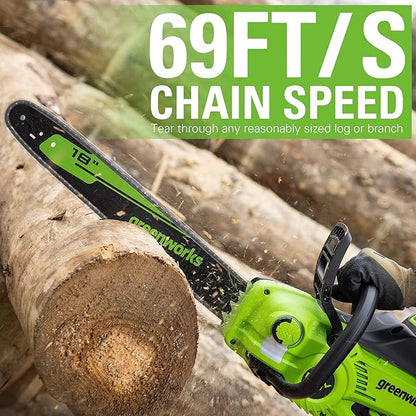 Greenworks 40V 18" Brushless Cordless Chainsaw (Great For Tree Felling, Limbing, Pruning, and Firewood), 8.0Ah Battery and Rapid Charger Included