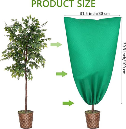 10 Pieces Plant Covers Freeze Protection Winter Plant Frost Cover with Drawstring and Zipper Large Plant Protector Bag for Frost Blankets Jacket for Outdoor Plant, Green, 31.5 x 39.3 Inch