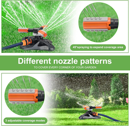 Lawn Sprinkler - Upgraded Automatic 360 Degree Rotating Irrigation System for Garden and Grass - 36 Angle Spray Nozzles - 2 Pack (Orange)