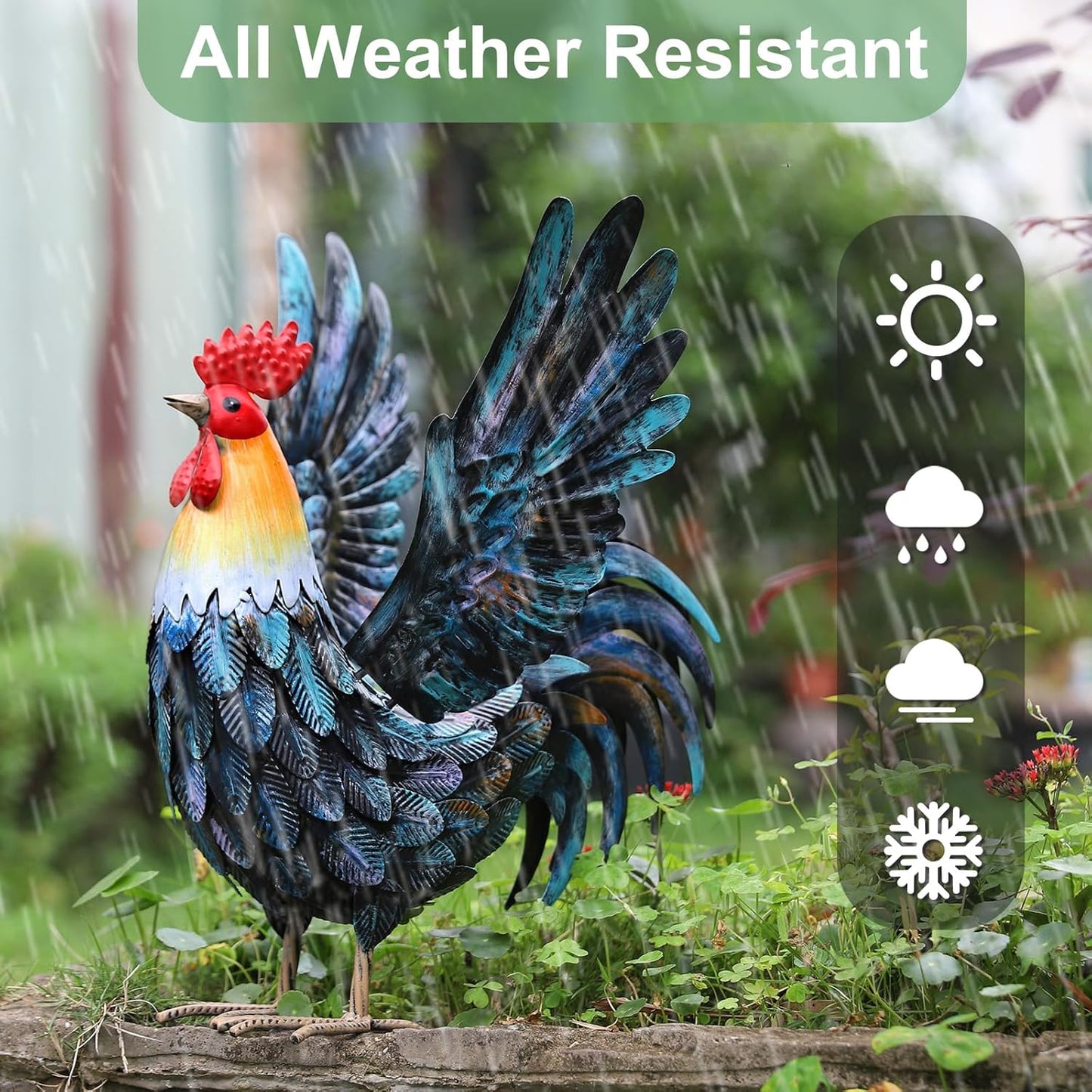 Metal Rooster Decor Garden Statue Yard Art Decoration Outdoor Chicken Kitchen Decor for Backyard Patio Kitchen Lawn for Women Mom