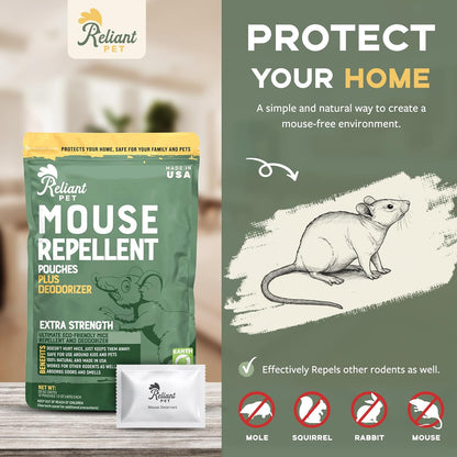 Mouse Repellent Pouches - Rodent Repellent Made in USA (12 Pouches) - Keep Rodents Out of Cars Engines - Mice Repellent Indoor and Outdoor - Mouse Deterrents That Work with Peppermint Oil