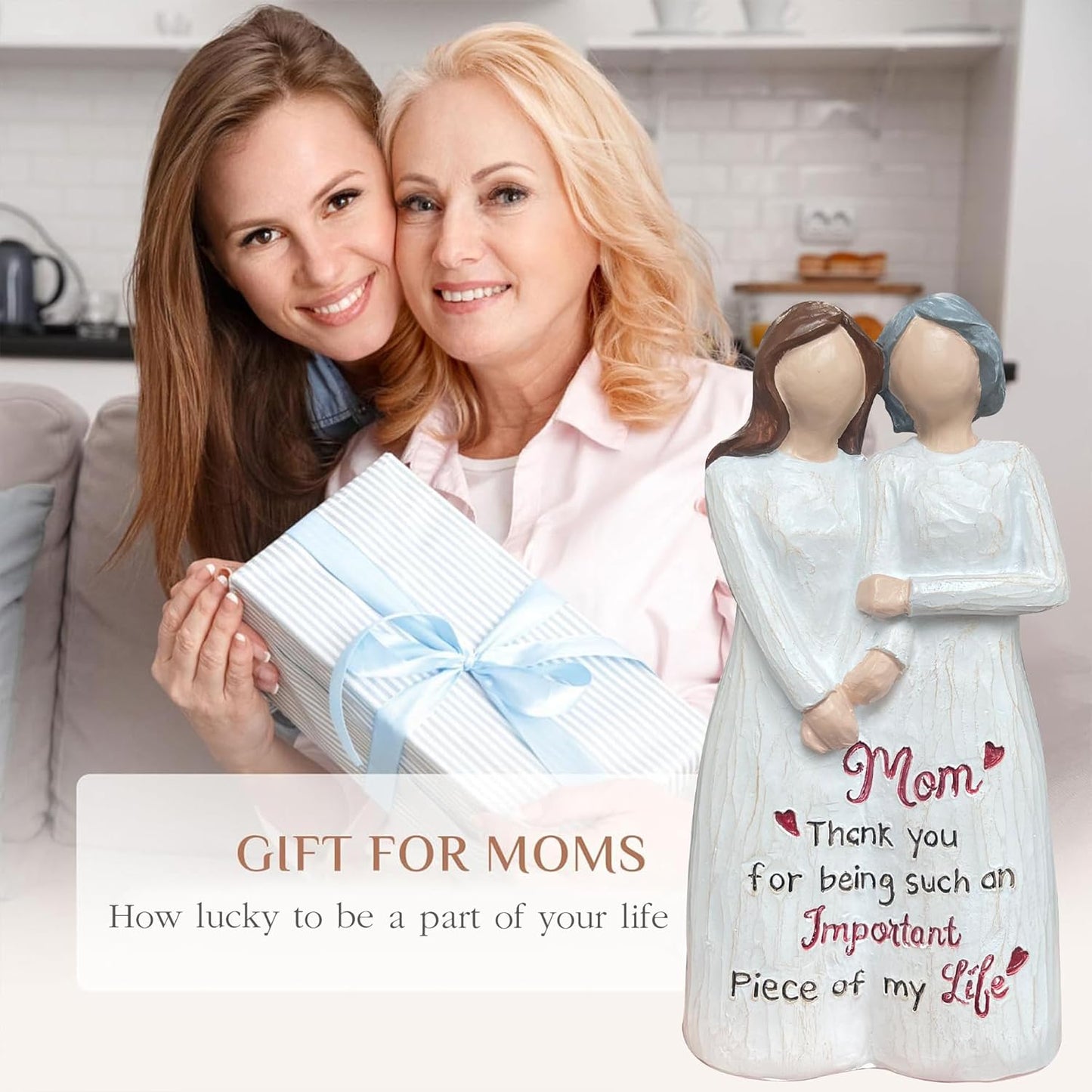 Mom Birthday Gifts, Mom and Daughter Figurine, Gifts for Mom from Daughter for Mother’s Day Anniversary Birthday Christmas, Sculpted Hand-Painted Statues