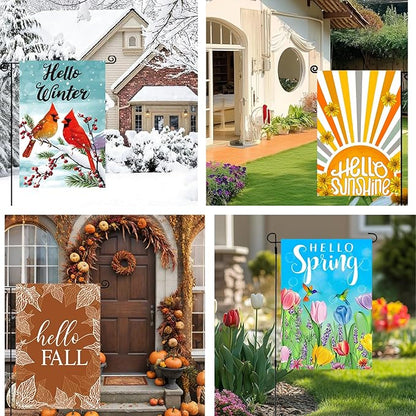 Seasonal Garden Flags Set of 12, Double Sided12x18 Inch Yard Flags, Small Garden Flags for Outside, Christmas Garden Flag, Fall Winter Halloween Outdoor Flag, Holiday Garden Decor for All Season