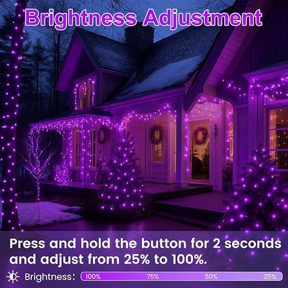 Upgraded Connectable 200 LED Halloween String Lights Outdoor Indoor, 66FT Purple Halloween Decorations Lights 13 Modes, Waterproof Twinkle Fairy Lights Plug in Clear Wire for Tree, Bedroom Decoration