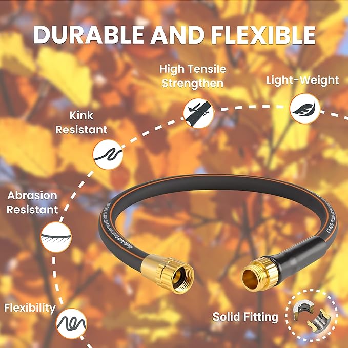 Giraffe Tools Garden Leader Hose 5/8 inch x 2.5ft, Short Water Hose Heavy Duty, Flexible, Lightweight Hybrid Hose with Bend Protection, Male to Female Fittings