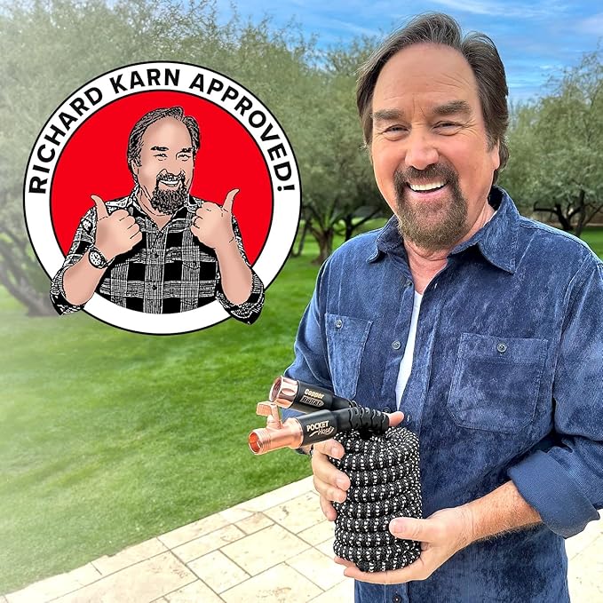 Pocket Hose Copper Bullet Expandable Garden Hose 50 FT w/10 Pattern Thumb Spray Nozzle AS SEEN ON TV 650psi 3/4 in Patented Lead-Free Ultra-Lightweight Solid Copper Anodized Aluminum Fittings No-Kink