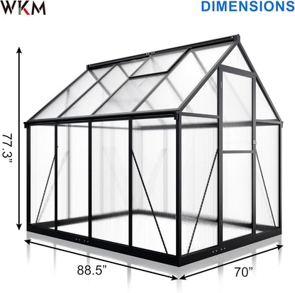 WKM 5.8x7.3 FT Greenhouse for Outdoors, Quick-fit Structure Greenhouse with Window for Ventilation, Aluminum Green House for Garden Backyard, Black