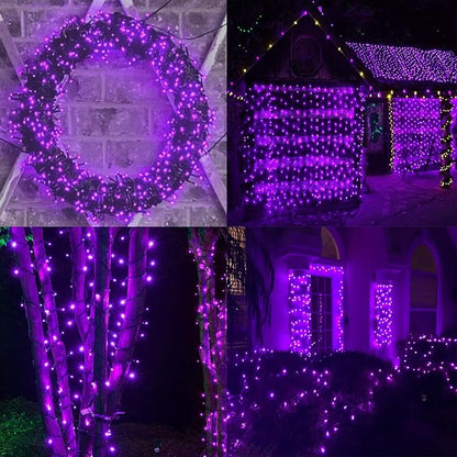 YIQU Purple 82FT 200 LED Extendable Halloween Lights for Outdoor/Indoor, 8 Lighting Modes Plug in String Lights for Halloween Decorations Bedroom Party Decor Room Garden Patio Tree (Purple)