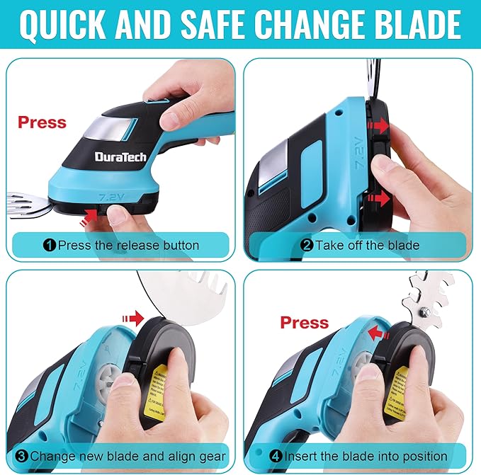 DURATECH Cordless Hedge Trimmer, 7.2V 2-in-1 Handheld Rechargeable Grass Trimmer & Hedge Shears with USB Type-C Cable, Built-in Li-ion Battery, Electric Shrub & Grass Shears for Garden, Yard and Lawn