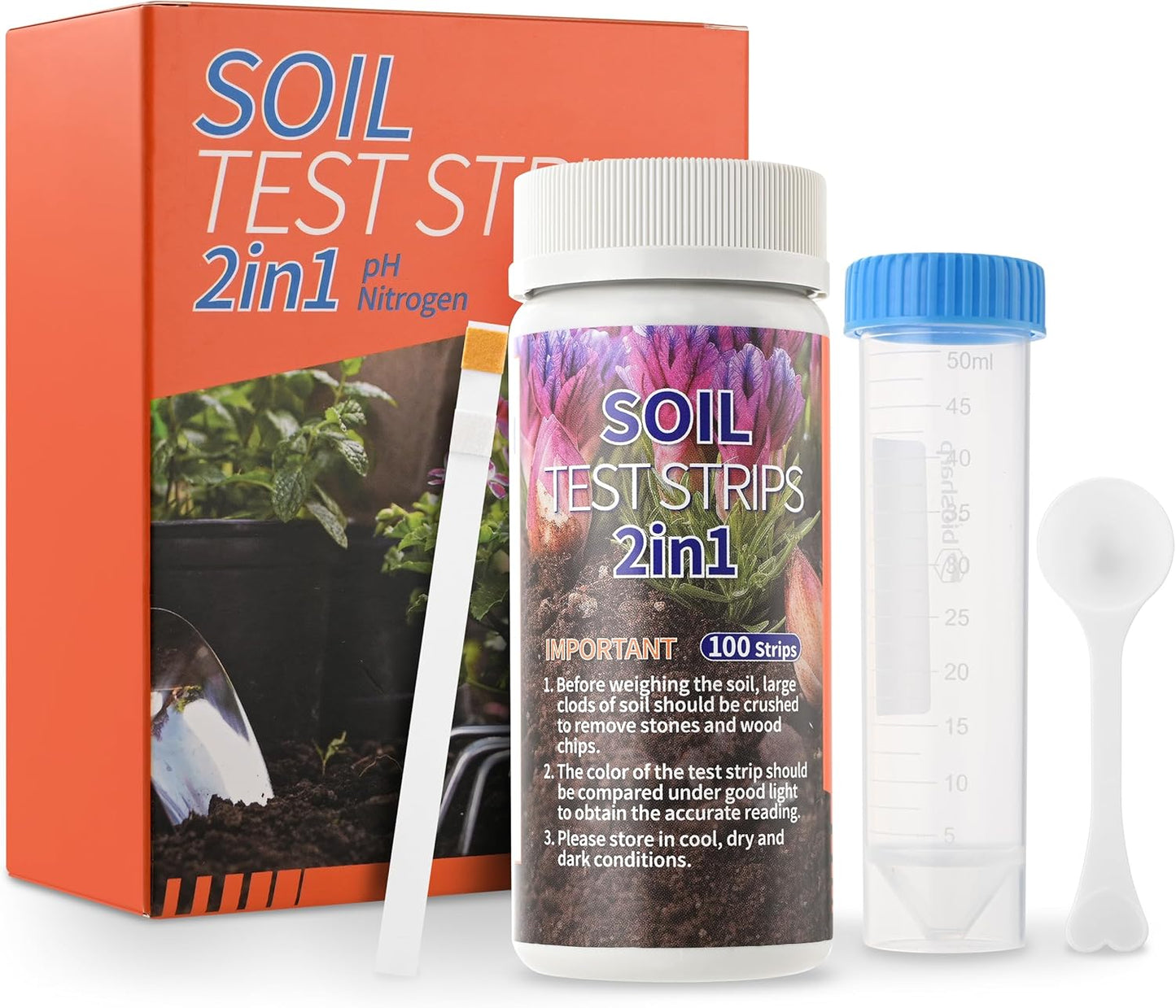 AAwipes Soil pH & Nitrogen Test Kits 2 in 1 Soil Testing Kits with Test Tube 100 Pcs Test Soil for Garden Lawn Grass Flower Vegetable Compost Nutrients Plants (J02-100)