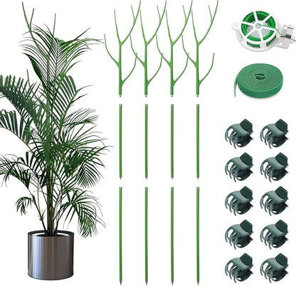 4 Pack 39.37" Detachable Twig Plant Support Stakes Set, Blends in to Plant, Branch Plant Sticks with Orchid Clips Twist Plant Ties, Twig Trellis for Indoor Outdoor Plants Potted Plants Flower