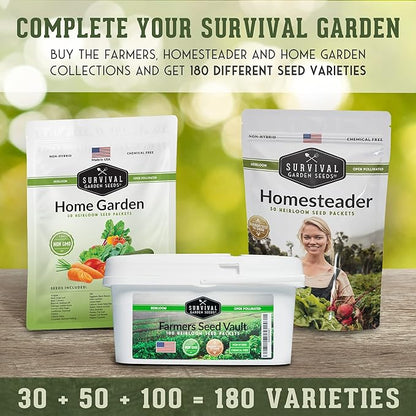Home Garden Seeds 30 Pack – Heirloom Non-GMO Vegetable, Herb & Fruit Varieties | (18,500+) Survival Seed Vault for Food Security by Survival Garden Seeds