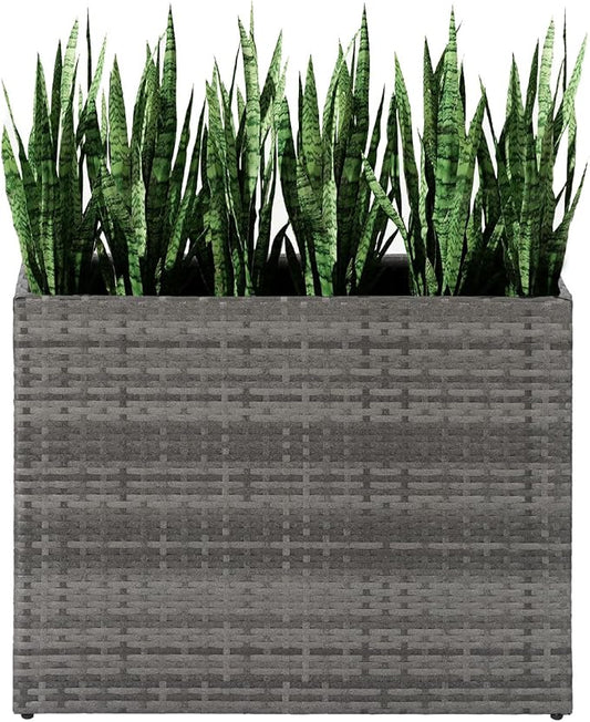 LEWIS&WAYNE Tall Planters for Outdoor Plants Handmade Wicker Large Rectangular Block Planter Box with Removable Liners Modern Planter for Indoor Outdoor Patio Deck - Gray