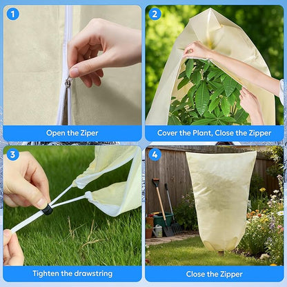 MIXC Plant Covers Freeze Protection, 31.4''×39.3'' Winter Cold Weather Frost Blankets Shrub Jacket with Drawstring Reusable Frost Protection Cloth for Outdoor Plants Fruit Tree Potted (2 Pack)