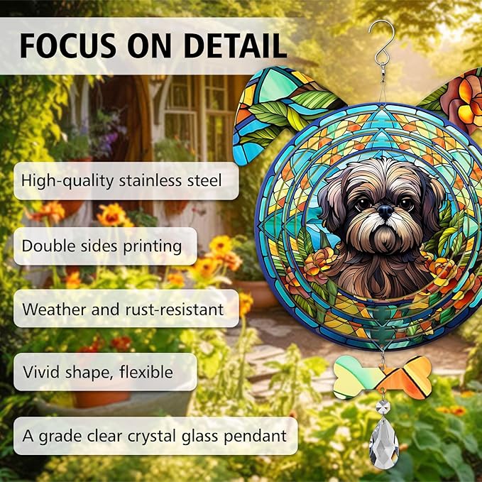 Shih Tzu Dog Ears Wind Spinner, Shih Tzu Wind Spinner Hanging for Yard and Garden