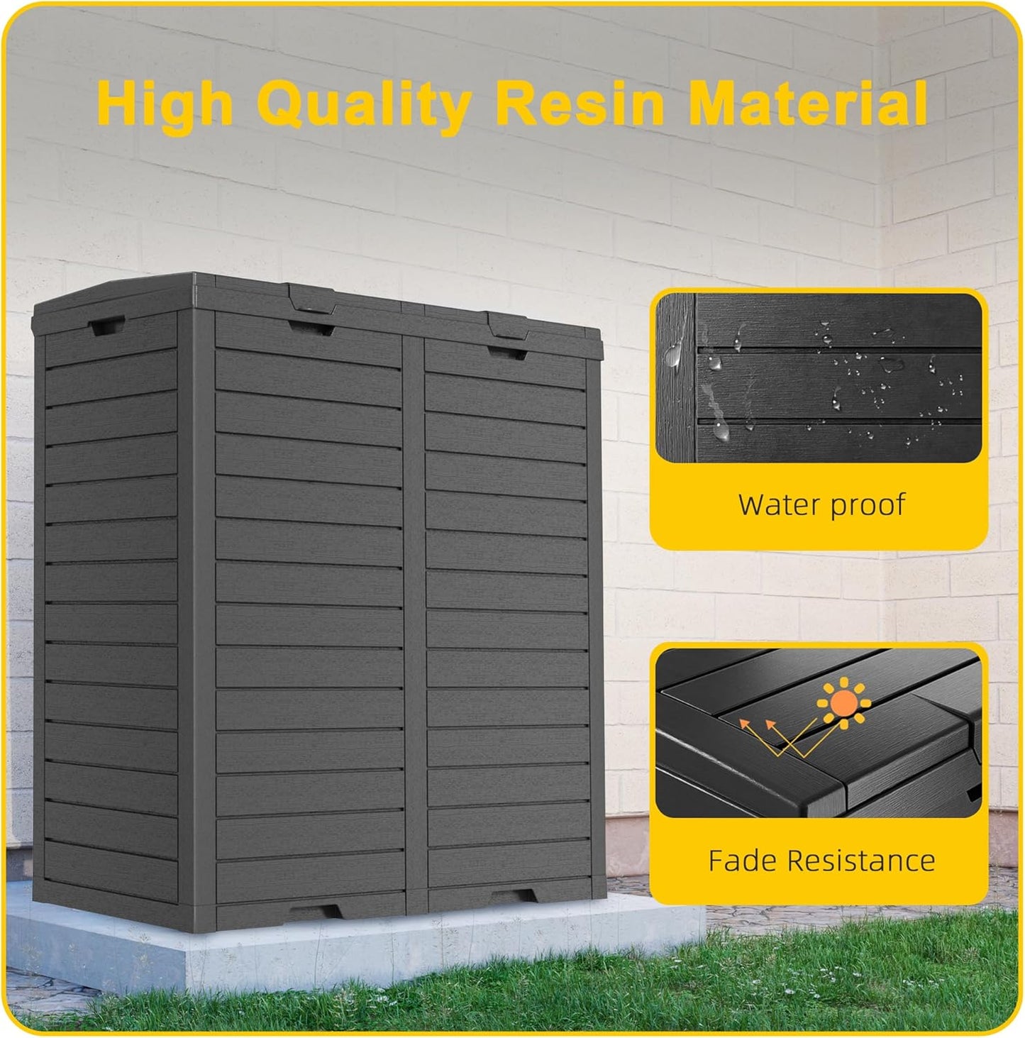 Outdoor Trash Can with lid, Waterproof, UV-Resistant Resin Garbage Can, Lockable Lid and Drip Tray, Animal-Proof, for Patio, Kitchen, Backyard and Deck (Black, 62 Gallon)