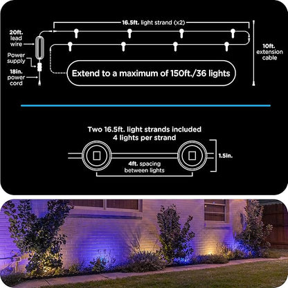 Enbrighten Vibe Eternity Landscape Lights, 33ft, 8 RGBWIC LEDs, Weatherproof, Perfect for Garden, Pathway, and Home Exterior Lighting, Smart App Control, Compatible with Alexa, Google Home, 83789