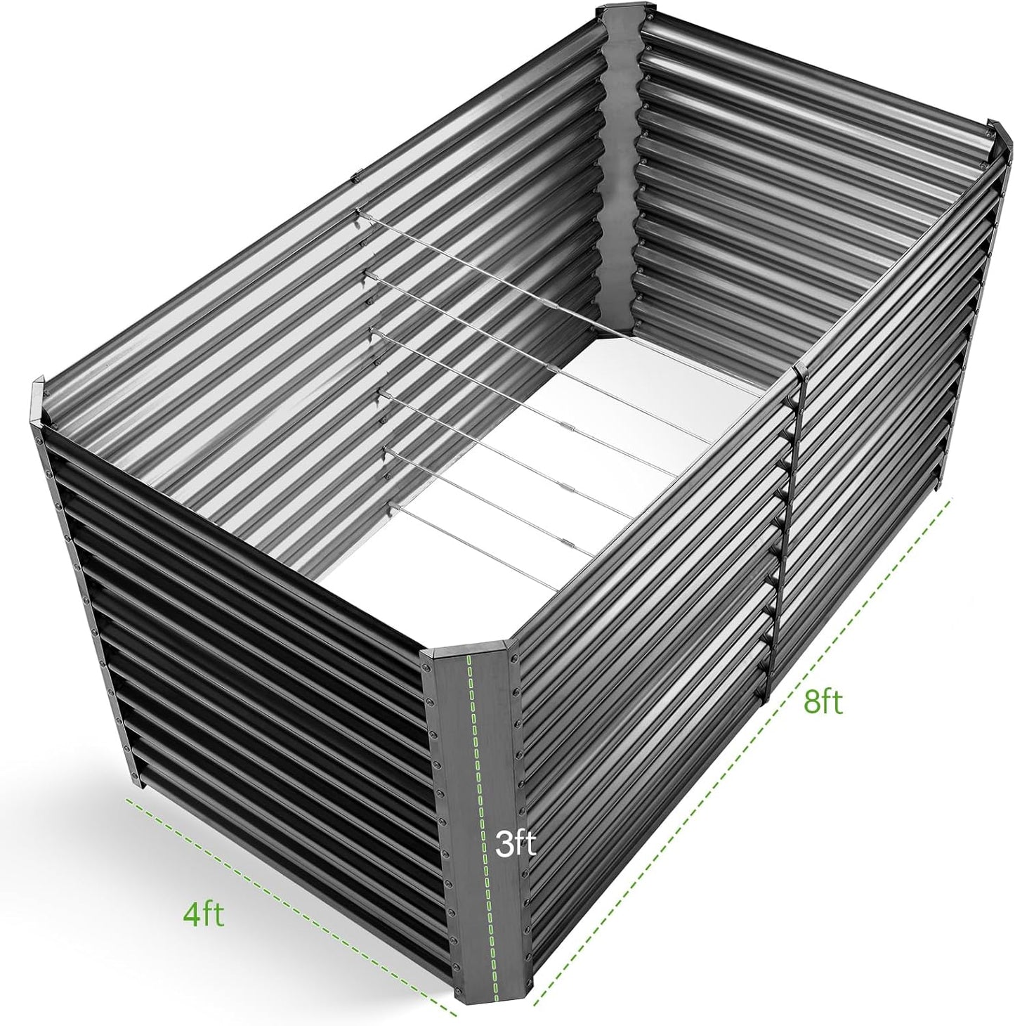 Land Guard 8x4x3ft Rectangular Galvanized Raised Garden Beds, Large-Capacity Metal Planter Box Outdoor, Durable Deep Raised Garden Bed 3ft Tall, Raised Beds for Gardening Vegetables, Modern Gray