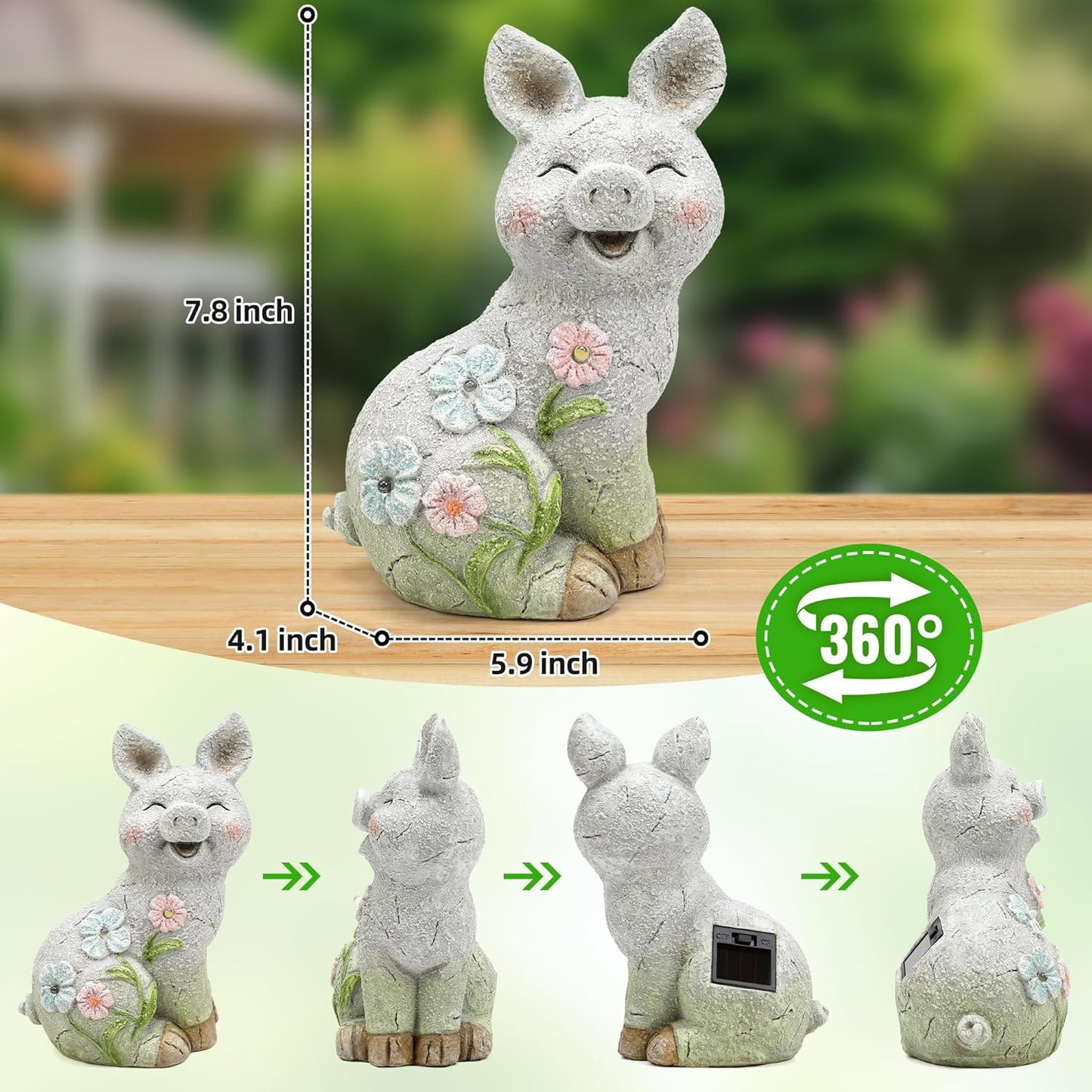Leekung Solar Pig Statues Garden Decor,Outdoor Statue Sculpture with Led Lights,Solar Garden Decorations Pig Figurines for Patio,Balcony,Yard,Lawn,Unique Housewarming Birthday Gifts for Mom Women