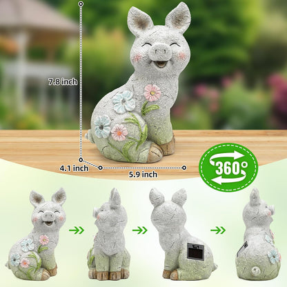 Leekung Solar Pig Statues Garden Decor,Outdoor Statue Sculpture with Led Lights,Solar Garden Decorations Pig Figurines for Patio,Balcony,Yard,Lawn,Unique Housewarming Birthday Gifts for Mom Women